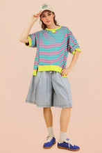 Load image into Gallery viewer, NT12481-Oversized Stripe Casual Knit Top: RED/CREAM / S-M-L/2-2-2
