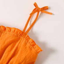 Load image into Gallery viewer, Toddler Girl Bowknot Stripe/Floral Print/Orange Cami Romper: Orangewhite / 18-24 Months
