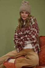Load image into Gallery viewer, PLAID COLOR BLOCK PATTERN BUTTON DOWN SHIRT: WINE
