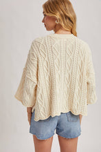 Load image into Gallery viewer, OVERSIZED BELL SLEEVE CABLE KNIT SWEATER: CREAM
