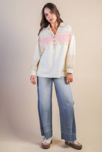 Load image into Gallery viewer, Color Block Oversized Collared Casual Knit Top: CREAM

