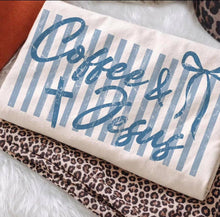 Load image into Gallery viewer, Coffee And Jesus Blue Striped Background DTF Apparel: Blossom CC tee
