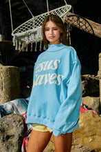 Load image into Gallery viewer, IT2594P-JESUSSAVES | 'JESUSSAVES' Print Mock Neck Sweatshirt: Baby Blue / S/M-L/XL (3-3)
