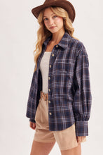 Load image into Gallery viewer, BUTTON DOWN FLANNEL PLAID SHIRT TOP: IVORY/BROWN
