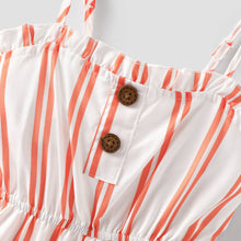 Load image into Gallery viewer, Toddler Girl Bowknot Stripe/Floral Print/Orange Cami Romper: Orangewhite / 18-24 Months
