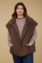 Load image into Gallery viewer, PLUS OVERSIZED SNAP BUTTON PUFFER VEST : DARK BROWN
