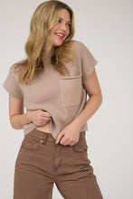 Load image into Gallery viewer, MOCK NECK POCKET DETAIL SHORT SLEEVE KNIT SWEATER: LIGHT TAUPE
