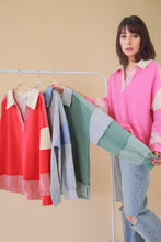 Load image into Gallery viewer, Color Block Solid &amp; Stripe Casual Knit Top: SAGE
