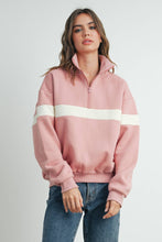 Load image into Gallery viewer, Two-Toned Half Zip Collar Sweatshirt: GREY / GREEN
