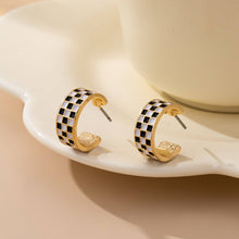 Load image into Gallery viewer, CHECKER EPOXY HUGGIE HOOP EARRINGS | GOLD
