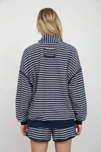 Load image into Gallery viewer, HALF ZIP STRIPE CONTRAST TRIM LONG SLEEVE KNIT TOP : CHOCOLATE BROWN
