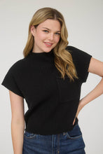 Load image into Gallery viewer, MOCK NECK POCKET DETAIL SHORT SLEEVE KNIT SWEATER: LIGHT TAUPE
