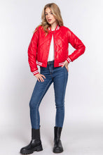 Load image into Gallery viewer, Long Sleeve Quilted PU Faux Leather Bomber Jacket: BLK-black / L
