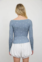 Load image into Gallery viewer, POLKA DOT BOAT NECK RIBBED LONG SLEEVE KNIT TOP: MAROON
