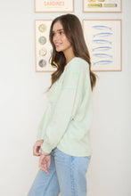 Load image into Gallery viewer, SPLIT NECK RAW EDGE LONG SLEEVE RIBBED KNIT TOP: LIGHT PINK
