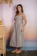 Load image into Gallery viewer, PLAID BASQUE WAIST SLEEVELESS MIDI DRESS : BROWN
