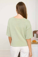 Load image into Gallery viewer, RAW EDGE BOXY SHORT SLEEVE KNIT SWEATER: LIGHT OLIVE
