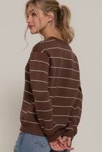 Load image into Gallery viewer, Long Sleeve Engineer Stripe Inner Fleece Sweatshirt: BLK-black/beige
