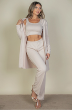 Load image into Gallery viewer, Set in stone 3 piece set: cardigan, crop tank, &amp; pants set
