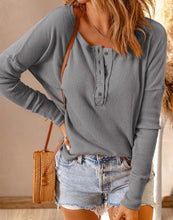 Load image into Gallery viewer, Grey Henley Waffle Knit Top
