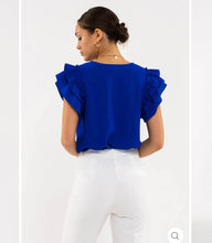 Load image into Gallery viewer, ROYAL BLUE DOUBLE RUFFLE SLEEVE TOP SKURBRS
