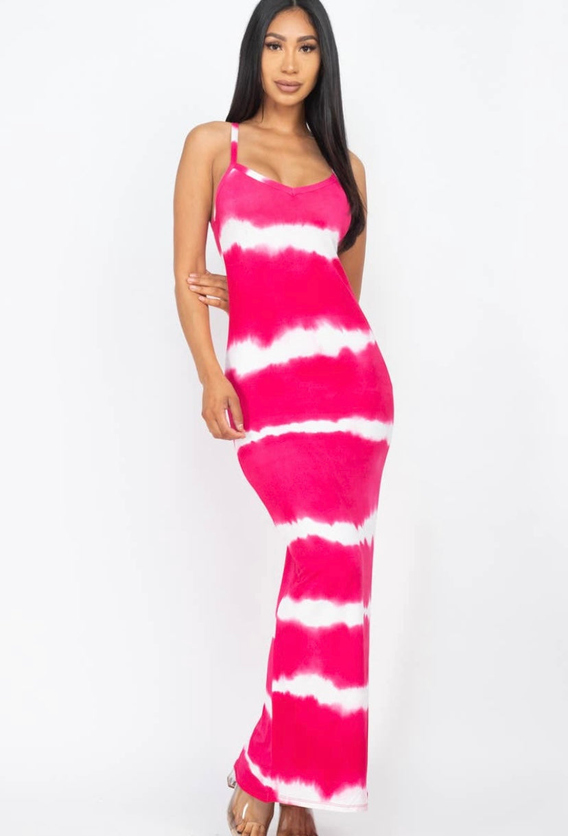 Stripe Tie-Dye Printed Maxi Dress SKUCPSTD
